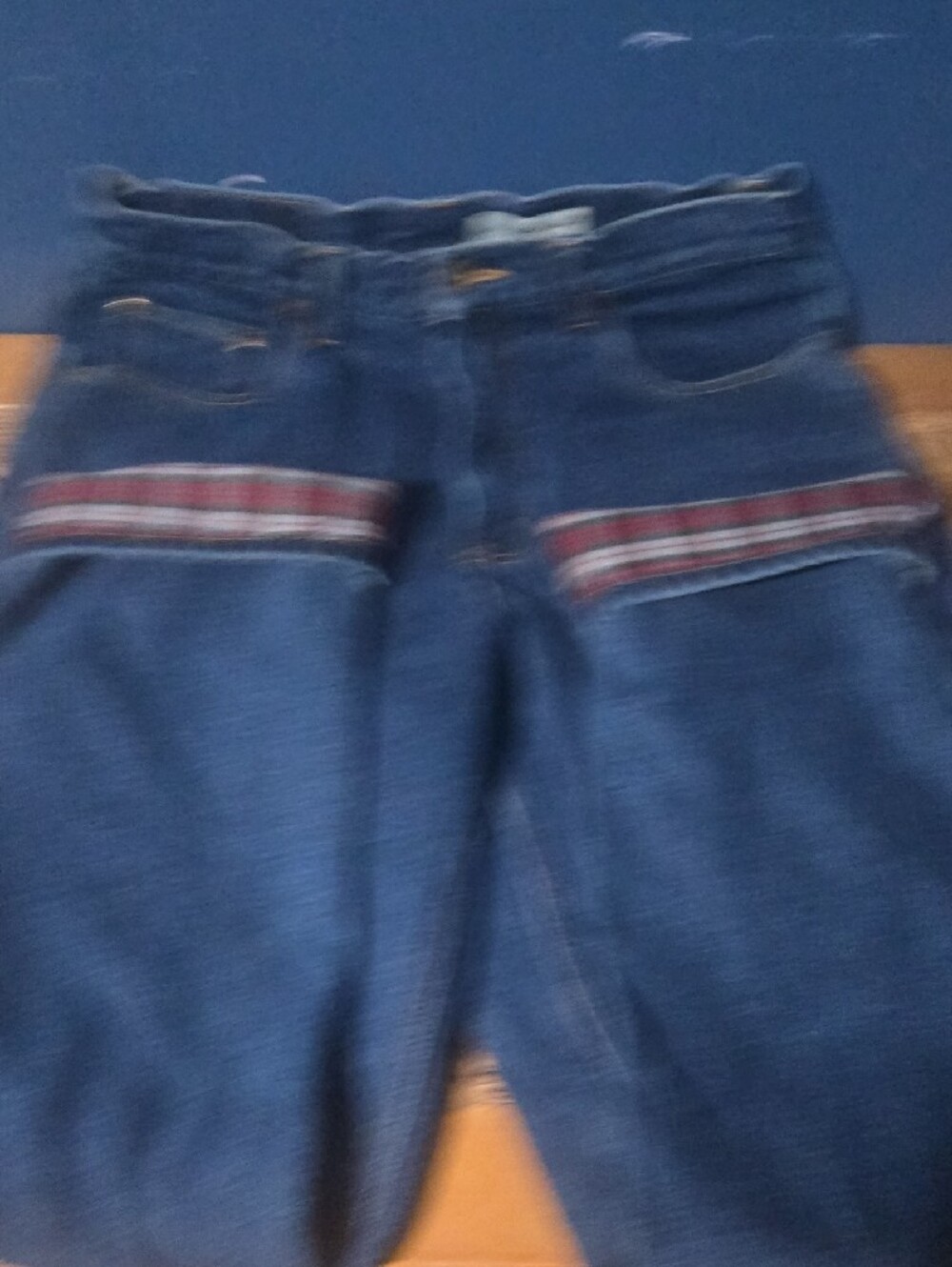 Eddie Bauer Blue Denim Jeans with Red Gray Plaid Lining - Picture 3 of 6